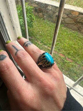 Men's Sterling and Bronze Scorpion Motif Ring with Turquoise Stone